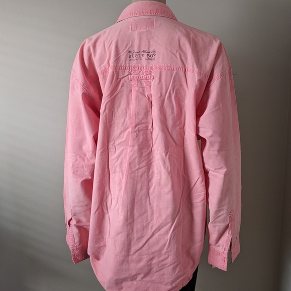 Vintage Bugle Boy embroidered samon bottom down shirt, men's medium - Picture 4 of 10